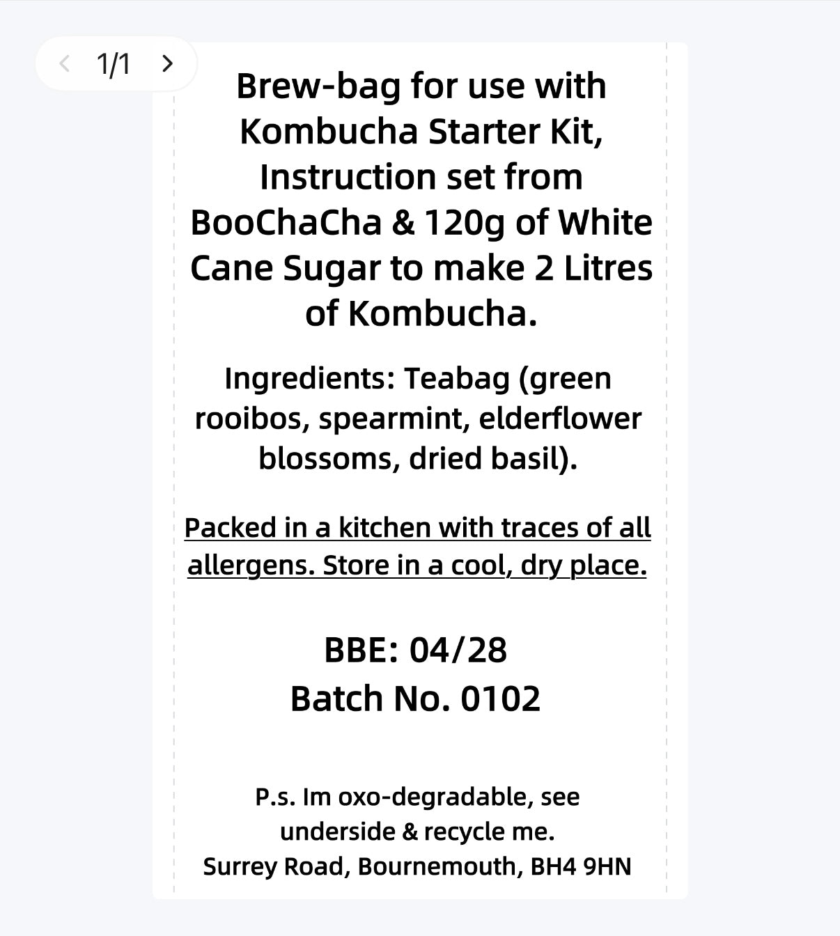 Refreshing (Caffeine Free) Kombucha Brew Bag