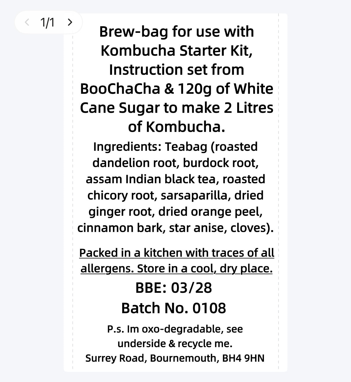 Dandelion & Burdock Kombucha Brew Bag