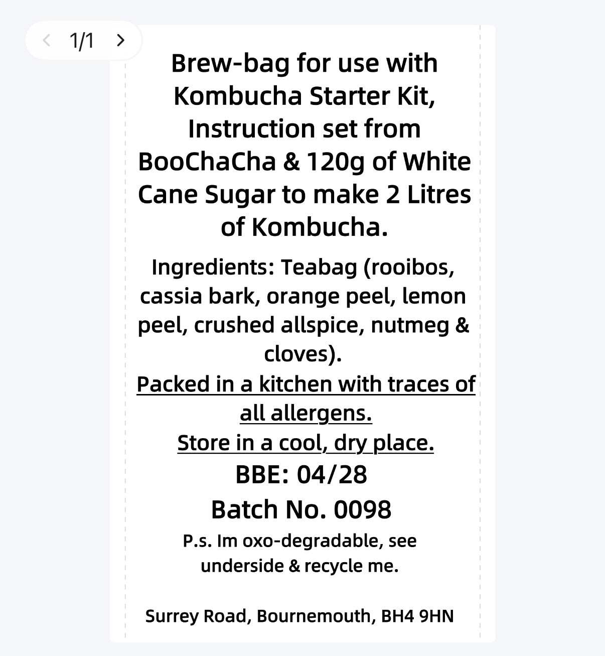 Rooibos & Mulled Wine Kombucha Brew Bag (Caffeine Free)