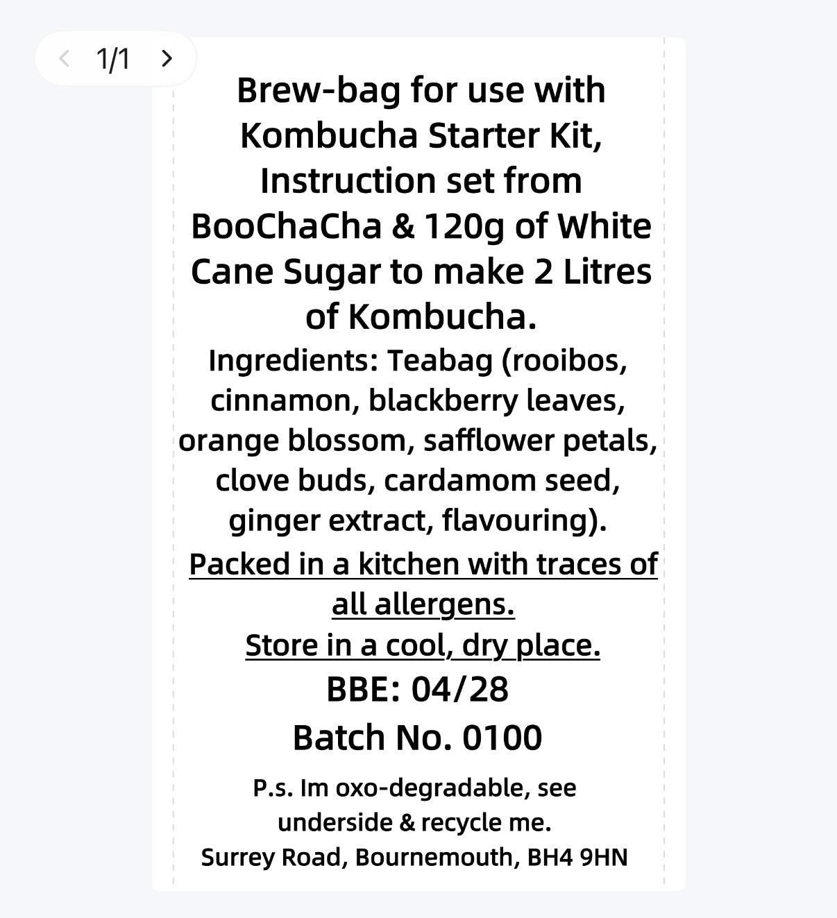 Christmas Rooibos Kombucha Brew Bag (Caffeine Free)