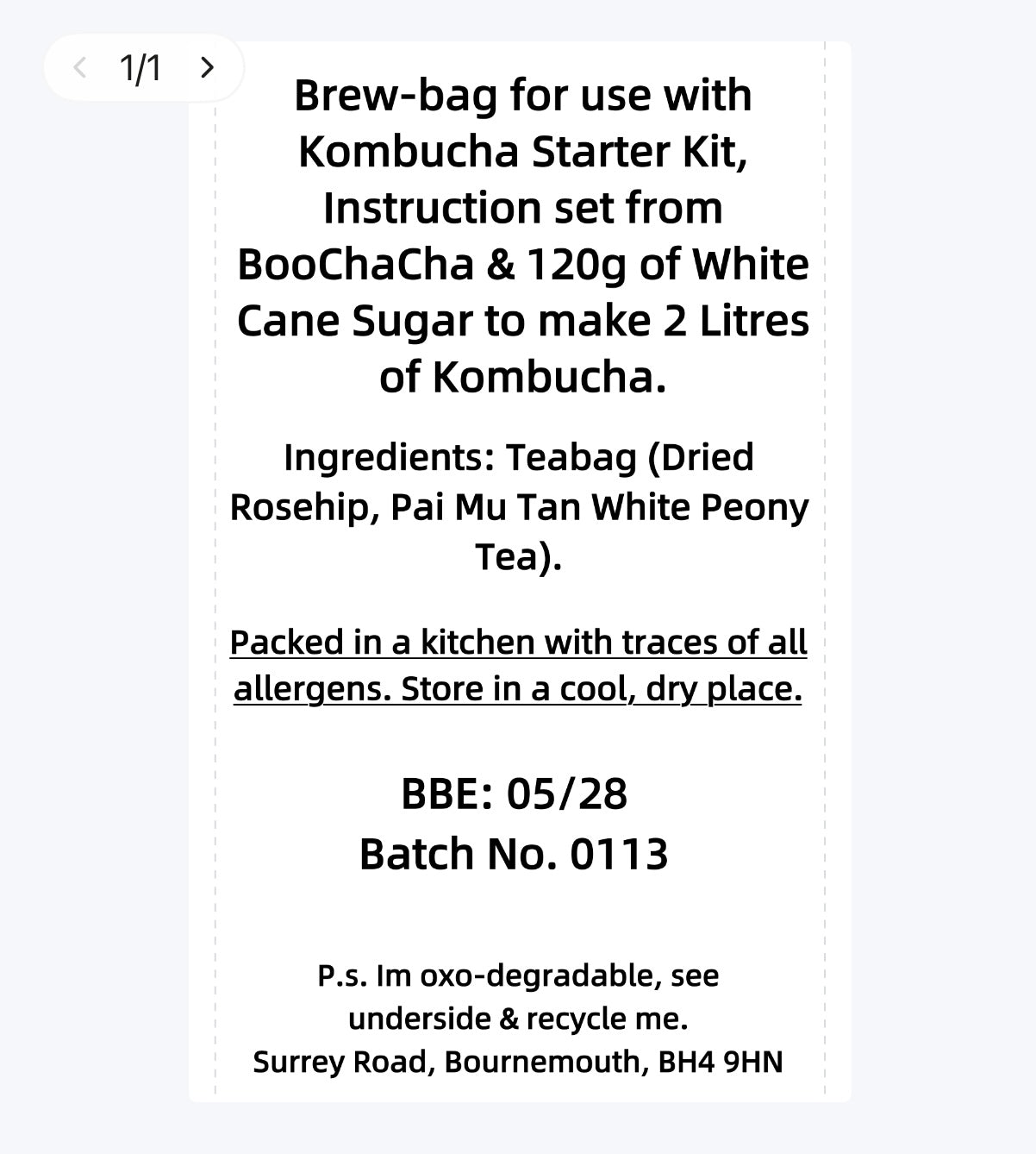 White Rosehip Kombucha Brew Bag