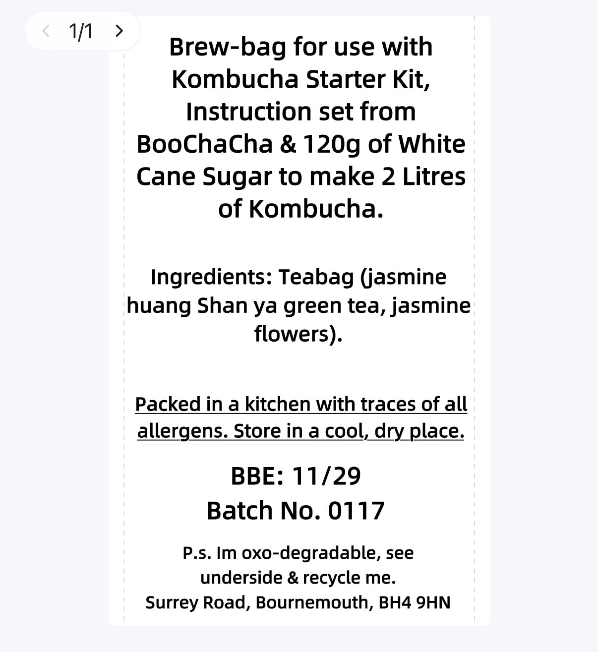 Jasmine Green Tea Kombucha Brew Bag