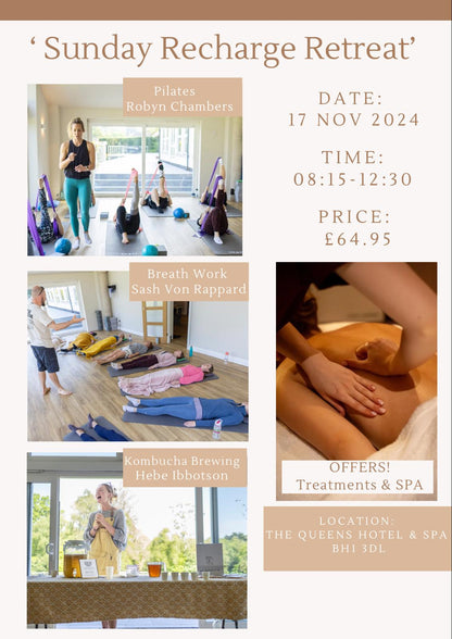 Sunday Recharge Retreat: Pilates, Gut Loving Kombucha, Breath-Work with Spa Option